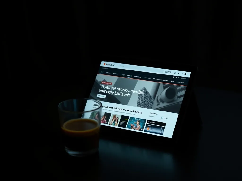 A tablet showing a news website and a cup of coffee on a dar