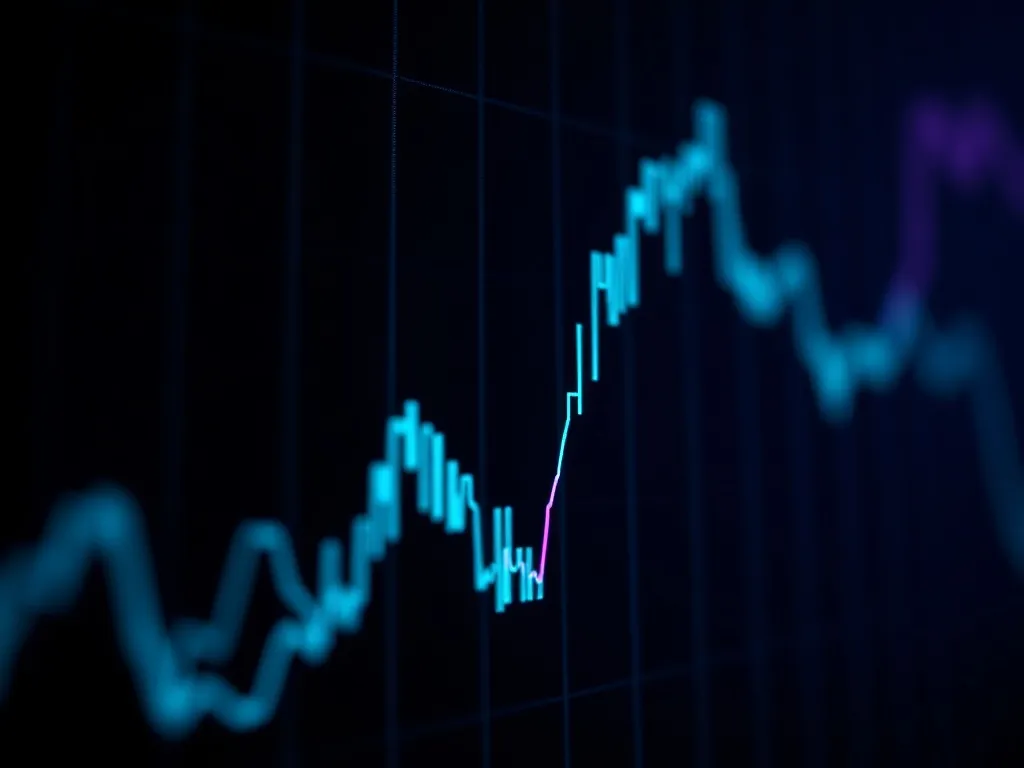 Close up of a financial chart showing an upward trend line,