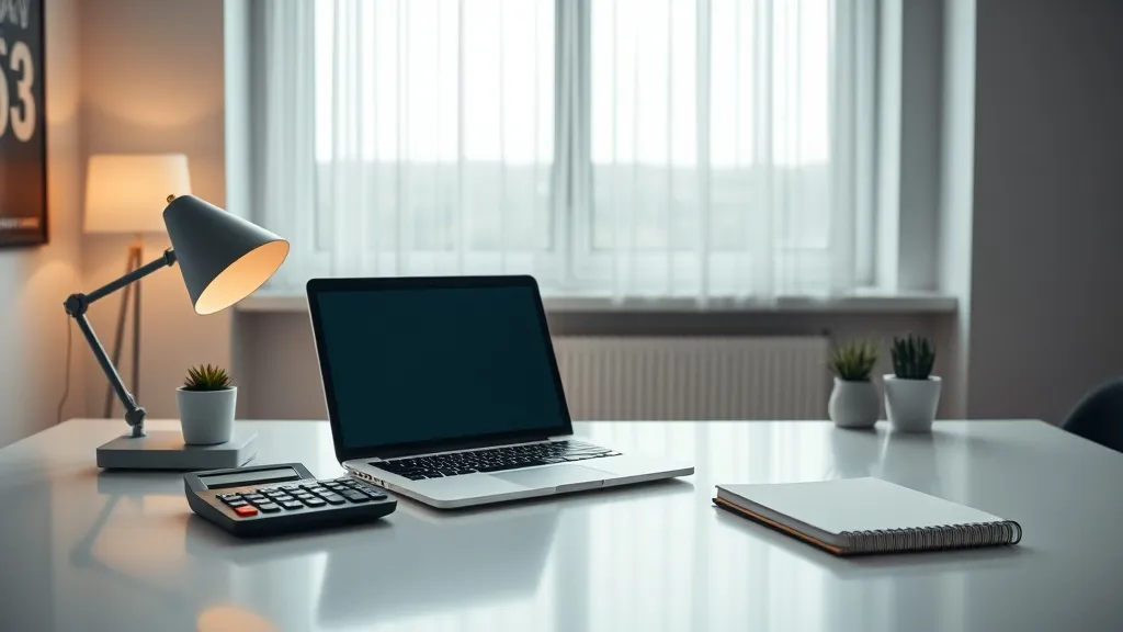 A high-quality wide shot of a clean modern desk with a lapto