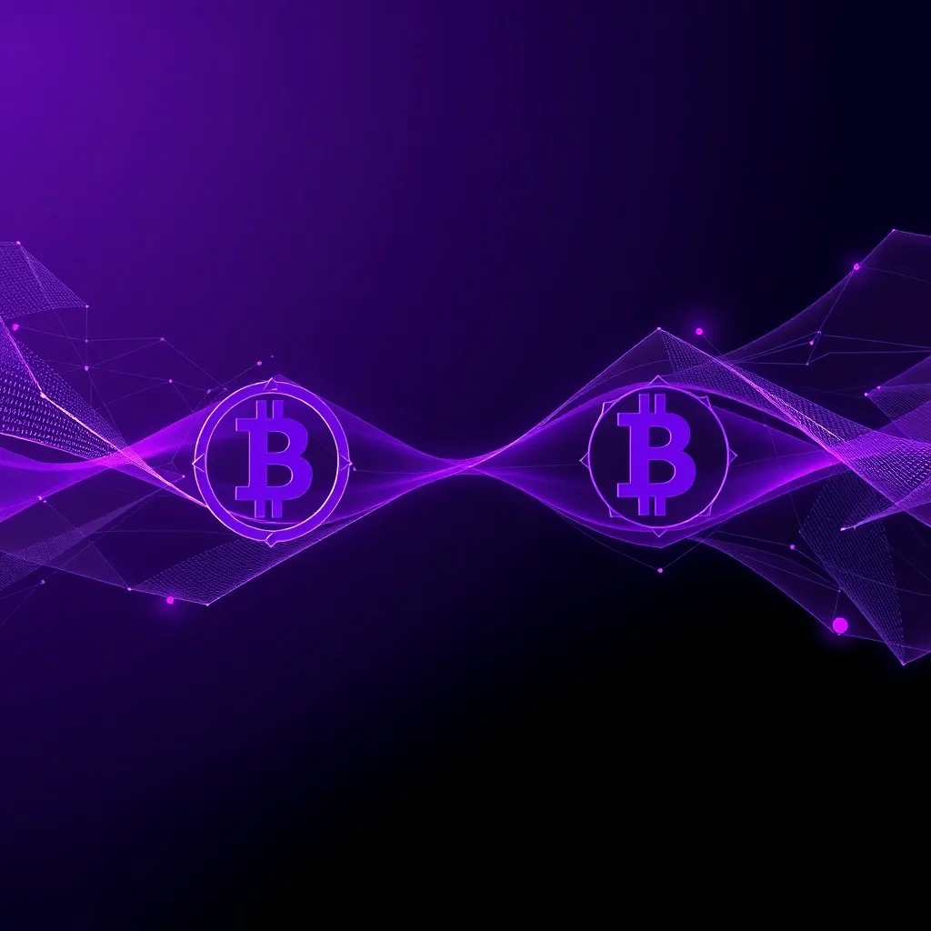 Abstract visualization of digital currency transfer, violet
